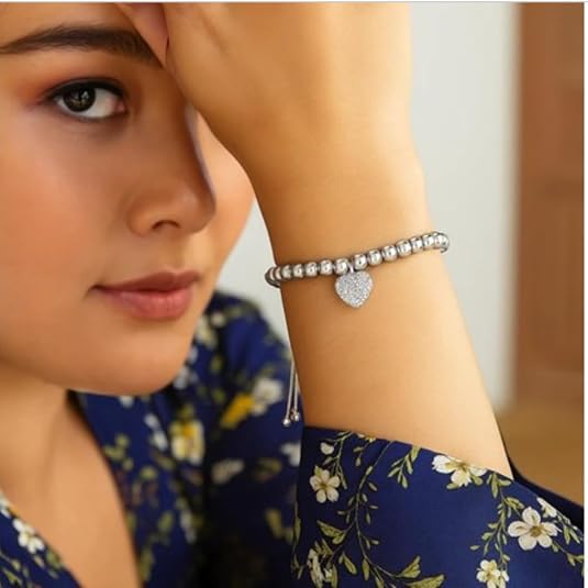 925 sterling silver adjustable bead bracelet with heart charm and cubic zirconia – elegant dainty bracelet for women, perfect for wedding, anniversary, party, daily wear & gife for her. 925 sterling silver adjustable bead bracelet with heart charm and cubic zirconia – elegant dainty bracelet for women, perfect for wedding, anniversary, party, daily wear & gife for her.