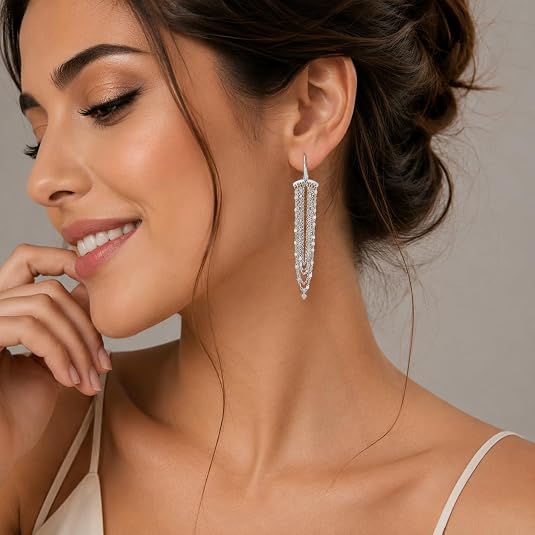 925 sterling silver multi strand chain drop chandelier earrings for women – elegant dangle statement earrings for wedding, party, anniversary, christmas & daily wear. 925 sterling silver multi strand chain drop chandelier earrings for women – elegant dangle statement earrings for wedding, party, anniversary, christmas & daily wear.