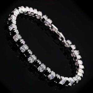 14k white gold plated sterling silver cubic zirconia tennis bracelet for women wedding, anniversary, party & daily wear.