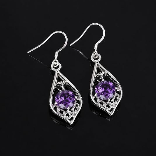 925 sterling silver purple cz crystal teardrop dangle earrings for women – elegant drop hook earrings, sparkling silver jewelry gift for wife, mom 925 sterling silver purple cz crystal teardrop dangle earrings for women – elegant drop hook earrings, sparkling silver jewelry gift for wife, mom