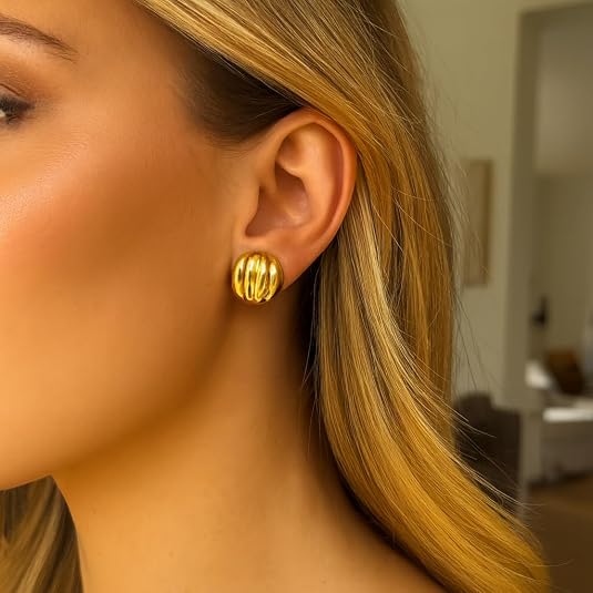 sterling silver yellow gold plated sculpted domed disc women stud earrings for wedding, engagement, anniversary, party, daily wear & christmas gift for her. sterling silver yellow gold plated sculpted domed disc women stud earrings for wedding, engagement, anniversary, party, daily wear & christmas gift for her.