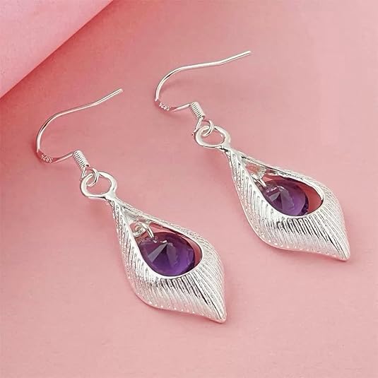 925 sterling silver purple cz crystal teardrop dangle earrings for women – elegant drop hook earrings, sparkling silver jewelry gift for wife, mom 925 sterling silver purple cz crystal teardrop dangle earrings for women – elegant drop hook earrings, sparkling silver jewelry gift for wife, mom
