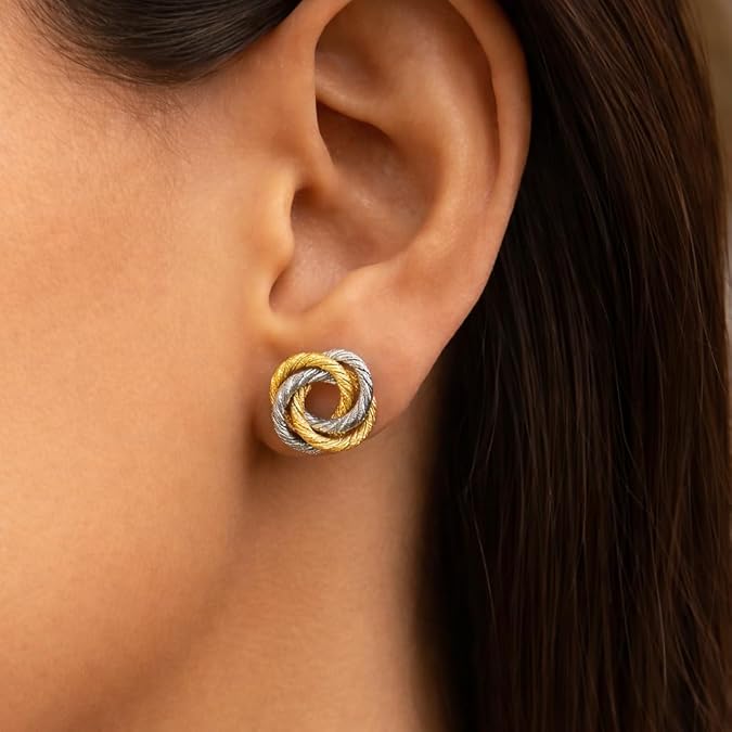 14k two tone gold love knot stud earrings (9.65mmx9.65mm) for women – polished intertwined knot design | classic everyday fine gold jewelry | gift for birthday, anniversary & valentine’s day 14k two tone gold love knot stud earrings (9.65mmx9.65mm) for women – polished intertwined knot design | classic everyday fine gold jewelry | gift for birthday, anniversary & valentine’s day