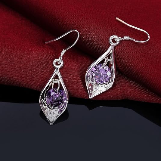 925 sterling silver purple cz crystal teardrop dangle earrings for women – elegant drop hook earrings, sparkling silver jewelry gift for wife, mom 925 sterling silver purple cz crystal teardrop dangle earrings for women – elegant drop hook earrings, sparkling silver jewelry gift for wife, mom