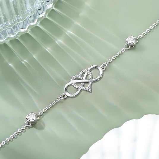 925 sterling silver infinity heart bracelet for women, infinity love bracelet with cubic zirconia, dainty romantic jewelry gift for her, wife, girlfriend, mom 925 sterling silver infinity heart bracelet for women, infinity love bracelet with cubic zirconia, dainty romantic jewelry gift for her, wife, girlfriend, mom