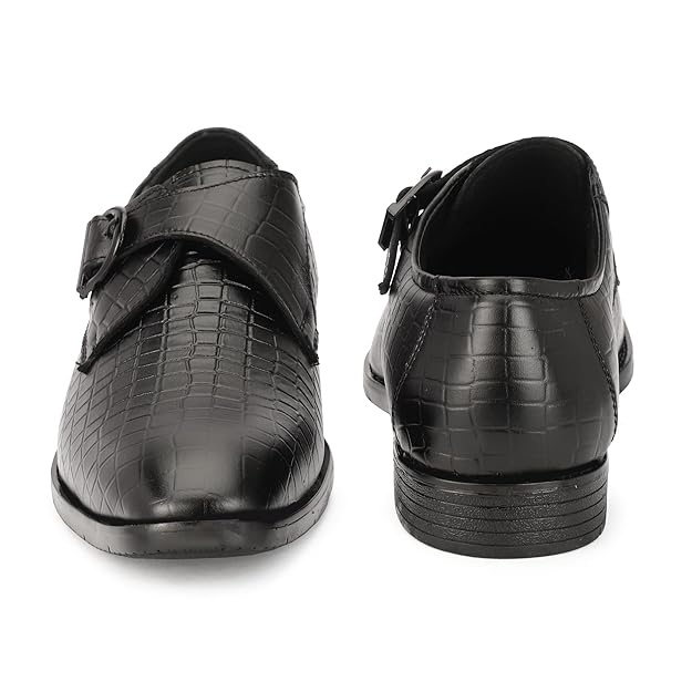 men’s black textured monk strap formal leather shoes men’s black textured monk strap formal leather shoes