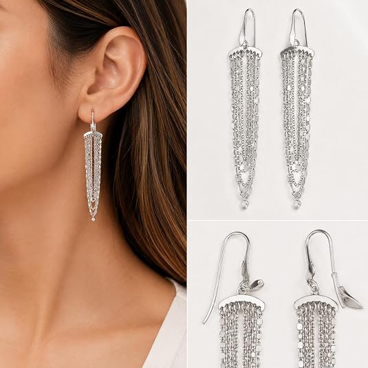 925 sterling silver multi strand chain drop chandelier earrings for women – elegant dangle statement earrings for wedding, party, anniversary, christmas & daily wear. 925 sterling silver multi strand chain drop chandelier earrings for women – elegant dangle statement earrings for wedding, party, anniversary, christmas & daily wear.
