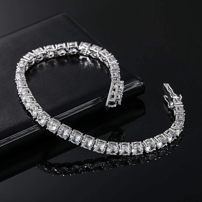 14k white gold plated cubic zirconia simulated diamond tennis bracelet for women and men wedding, anniversary, party & daily wear. 14k white gold plated cubic zirconia simulated diamond tennis bracelet for women and men wedding, anniversary, party & daily wear.