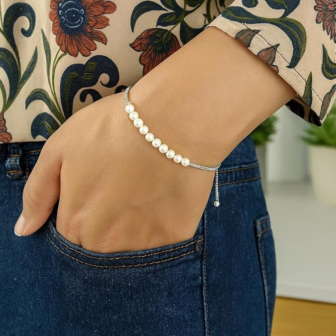 925 sterling silver rhodium plated friendship freshwater pearl drawstring bracelet for women wedding, engagement, anniversary, party, daily wear & christmas gift for her. 925 sterling silver rhodium plated friendship freshwater pearl drawstring bracelet for women wedding, engagement, anniversary, party, daily wear & christmas gift for her.