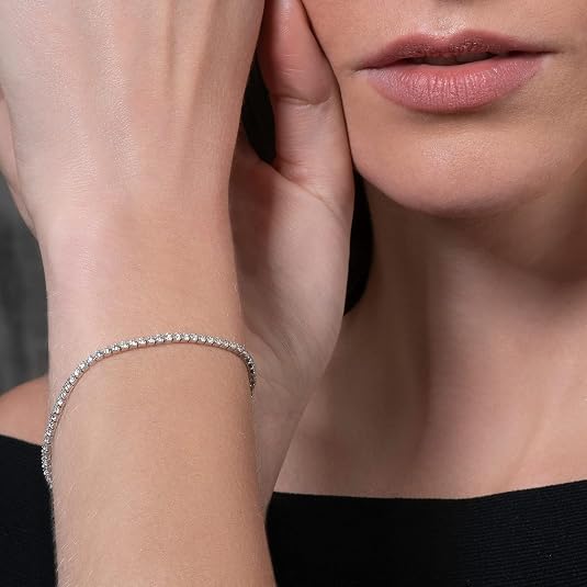 925 sterling silver tennis bracelet for women, sparkling cubic zirconia dainty silver bracelet, elegant timeless jewelry gift for wife, girlfriend, mom 925 sterling silver tennis bracelet for women, sparkling cubic zirconia dainty silver bracelet, elegant timeless jewelry gift for wife, girlfriend, mom