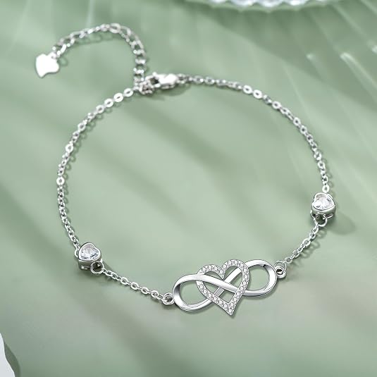 925 sterling silver infinity heart bracelet for women, infinity love bracelet with cubic zirconia, dainty romantic jewelry gift for her, wife, girlfriend, mom 925 sterling silver infinity heart bracelet for women, infinity love bracelet with cubic zirconia, dainty romantic jewelry gift for her, wife, girlfriend, mom