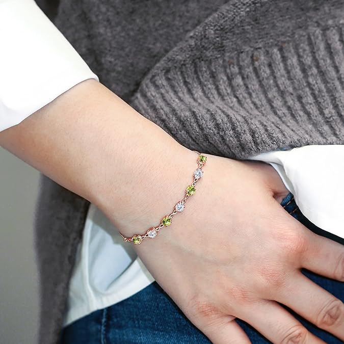 18k rose gold plated 925 sterling silver bracelet with peridot & white cubic zirconia – elegant women’s bracelet for wedding, anniversary & valentine’s day gift. 18k rose gold plated 925 sterling silver bracelet with peridot & white cubic zirconia – elegant women’s bracelet for wedding, anniversary & valentine’s day gift.