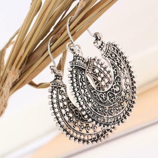 925 sterling silver vintage tibetan style charm hook earrings, boho inspired elegant dangle drop earrings, lightweight artisan inspired jewelry 925 sterling silver vintage tibetan style charm hook earrings, boho inspired elegant dangle drop earrings, lightweight artisan inspired jewelry