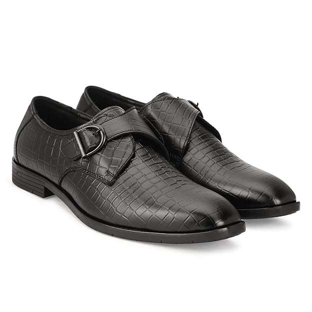 men’s black textured monk strap formal leather shoes men’s black textured monk strap formal leather shoes