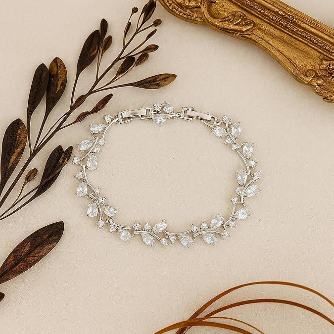 white gold plated clear cubic zirconia tennis bracelet for women, flower design wedding & bridal gift for anniversary, engagement, party & daily wear. white gold plated clear cubic zirconia tennis bracelet for women, flower design wedding & bridal gift for anniversary, engagement, party & daily wear.