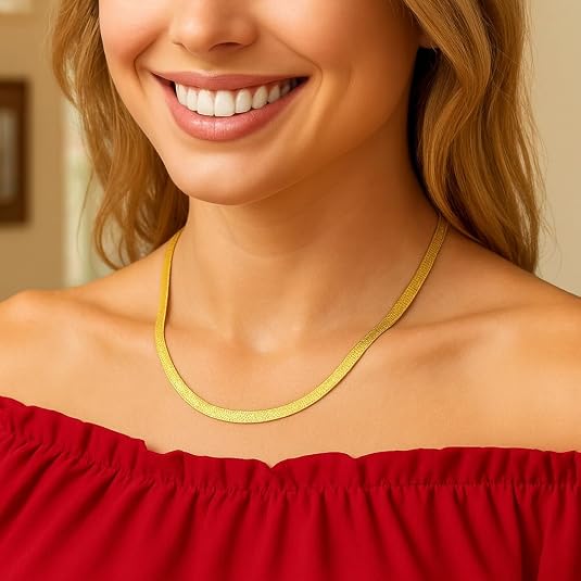 sterling silver yellow gold plated imperial herringbone chain (4.20 mm) for unisex wedding, engagement, anniversary, party, daily wear & christmas gift for her sterling silver yellow gold plated imperial herringbone chain (4.20 mm) for unisex wedding, engagement, anniversary, party, daily wear & christmas gift for her