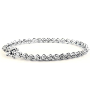 18k white gold plated with 925 sterling silver 3mm heart cut cubic zirconia tennis bracelet for women, 7.5 inch elegant cz bracelet for wedding, anniversary & valentine’s day gift
