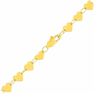 10k yellow gold mirror heart chain bracelet (4.70 mm) – polished heart link gold bracelet for women | gift for birthday, anniversary & valentine’s day.