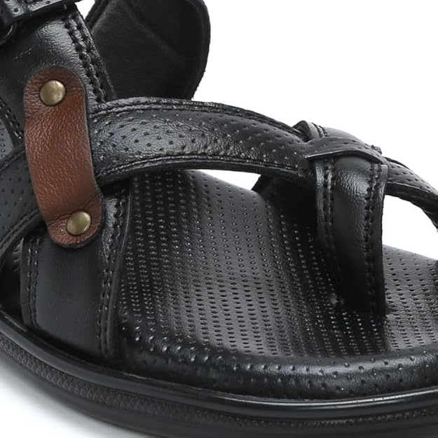 men’s black toe ring leather comfort slippers with adjustable strap men’s black toe ring leather comfort slippers with adjustable strap