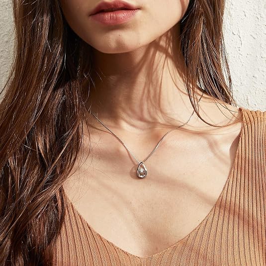 925 sterling silver pendant necklace with cubic zirconia solitaire necklace, chain jewelry gift for everyday wear for women 925 sterling silver pendant necklace with cubic zirconia solitaire necklace, chain jewelry gift for everyday wear for women
