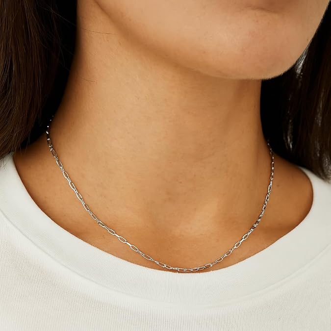 sterling silver rhodium plated petite alternating paperclip chain (3.15 mm) for women wedding, engagement, anniversary, party, daily wear & christmas gift for her. sterling silver rhodium plated petite alternating paperclip chain (3.15 mm) for women wedding, engagement, anniversary, party, daily wear & christmas gift for her.