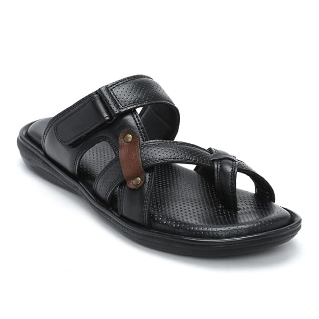men’s black toe ring leather comfort slippers with adjustable strap men’s black toe ring leather comfort slippers with adjustable strap