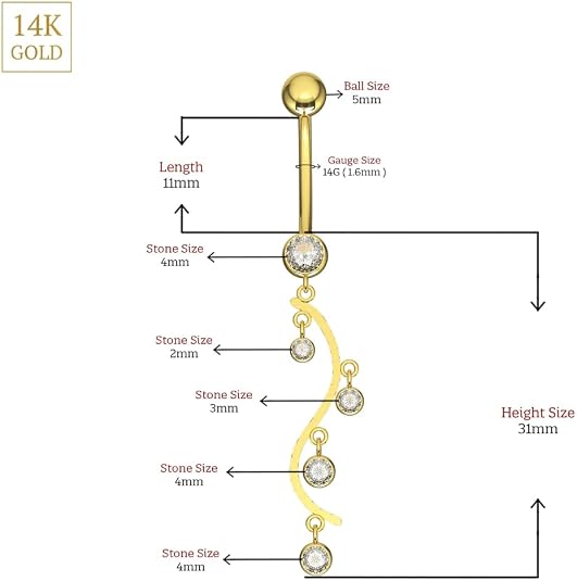 14k gold cubic zirconia dangle belly button ring, sparkling cz dangling navel ring for women, hypoallergenic gold belly bar, tarnish resistant body piercing jewelry 14k gold cubic zirconia dangle belly button ring, sparkling cz dangling navel ring for women, hypoallergenic gold belly bar, tarnish resistant body piercing jewelry