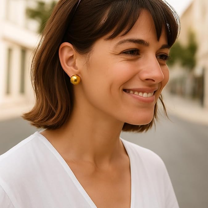 18k gold plated sterling silver yellow (16x8.30mm) puffed button omega earrings for women wedding, engagement, anniversary, party, daily wear ball studs hypoallergenic jewelry. 18k gold plated sterling silver yellow (16x8.30mm) puffed button omega earrings for women wedding, engagement, anniversary, party, daily wear ball studs hypoallergenic jewelry.