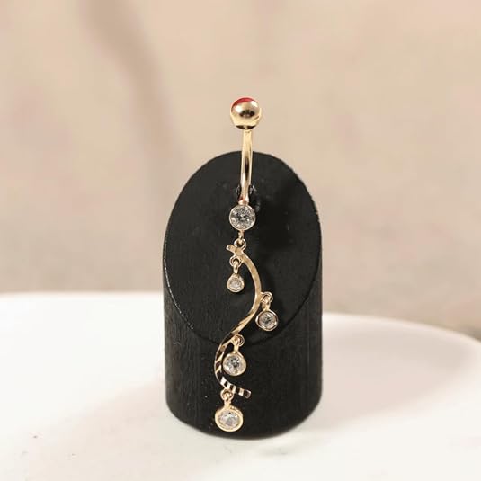14k gold cubic zirconia dangle belly button ring, sparkling cz dangling navel ring for women, hypoallergenic gold belly bar, tarnish resistant body piercing jewelry 14k gold cubic zirconia dangle belly button ring, sparkling cz dangling navel ring for women, hypoallergenic gold belly bar, tarnish resistant body piercing jewelry