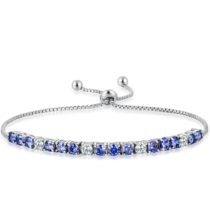 925 sterling silver tennis bracelet for women, adjustable bolo bracelet with blue & white cubic zirconia, fine jewelry gift