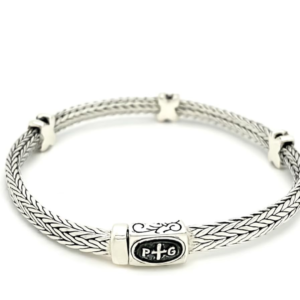 925 sterling silver woven rope bracelet with black sapphire “x” accents – elegant textured chain bracelet for women, daily wear wedding, engagement, anniversary, party & christmas gift for her