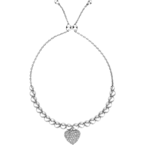 925 sterling silver adjustable bead bracelet with heart charm and cubic zirconia – elegant dainty bracelet for women, perfect for wedding, anniversary, party, daily wear & gife for her.