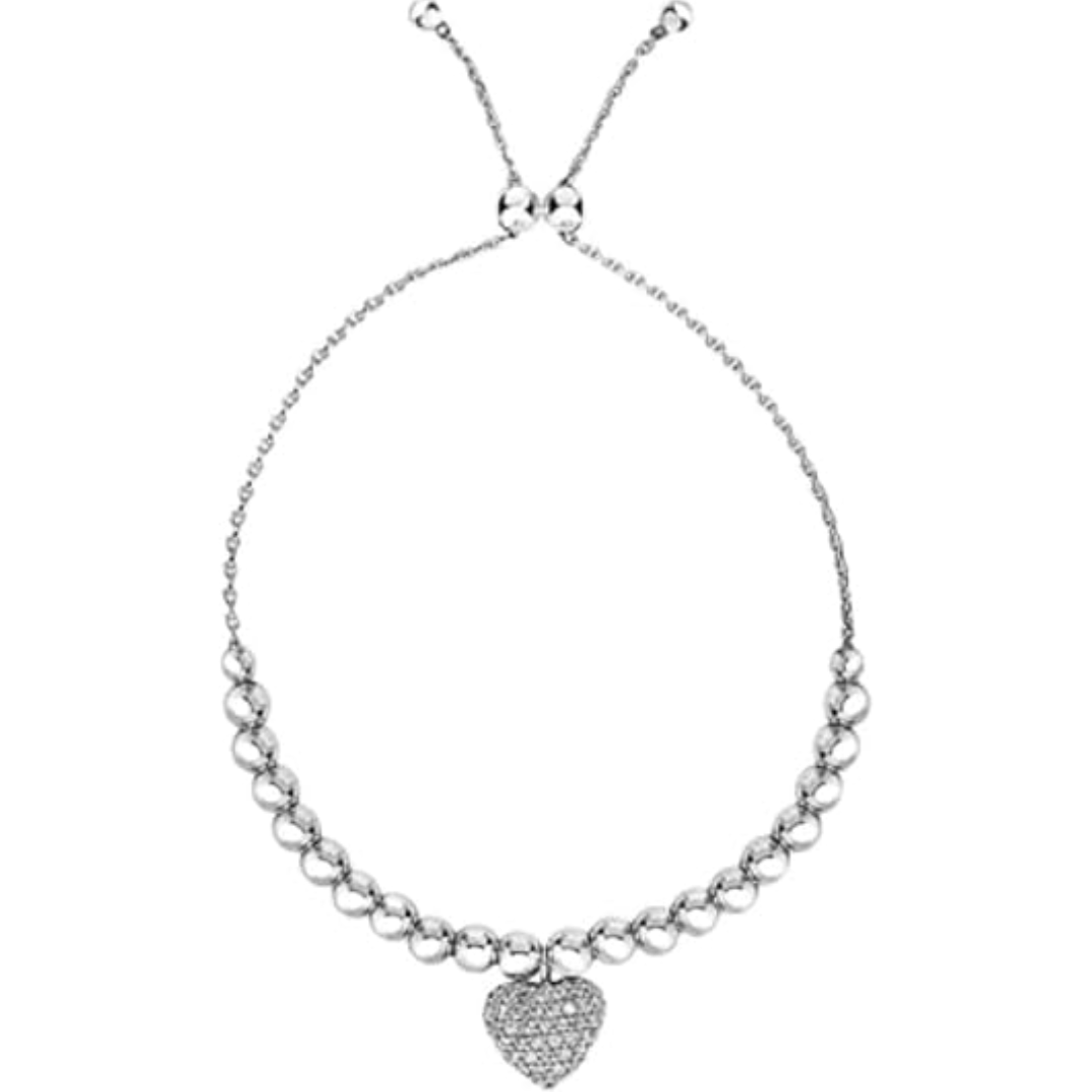 925 sterling silver adjustable bead bracelet with heart charm and cubic zirconia – elegant dainty bracelet for women, perfect for wedding, anniversary, party, daily wear & gife for her. 925 sterling silver adjustable bead bracelet with heart charm and cubic zirconia – elegant dainty bracelet for women, perfect for wedding, anniversary, party, daily wear & gife for her.