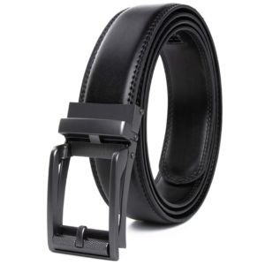 men’s black textured automatic buckle formal casual belt.