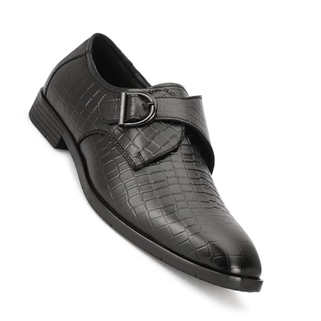 men’s black textured monk strap formal leather shoes men’s black textured monk strap formal leather shoes