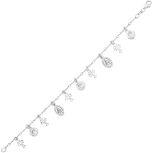 925 sterling silver bracelet with cross and religious medal charms for women – faith inspired charm bracelet for wedding, baptism, christmas, daily wear & gift for her.