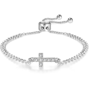 925 sterling silver with cubic zirconia silver cross bracelet for women for wedding, engagement, anniversary, party, daily wear & christmas gift for her.