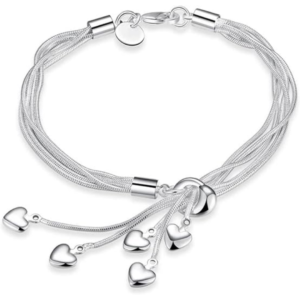 925 sterling silver five heart chain bracelet for women