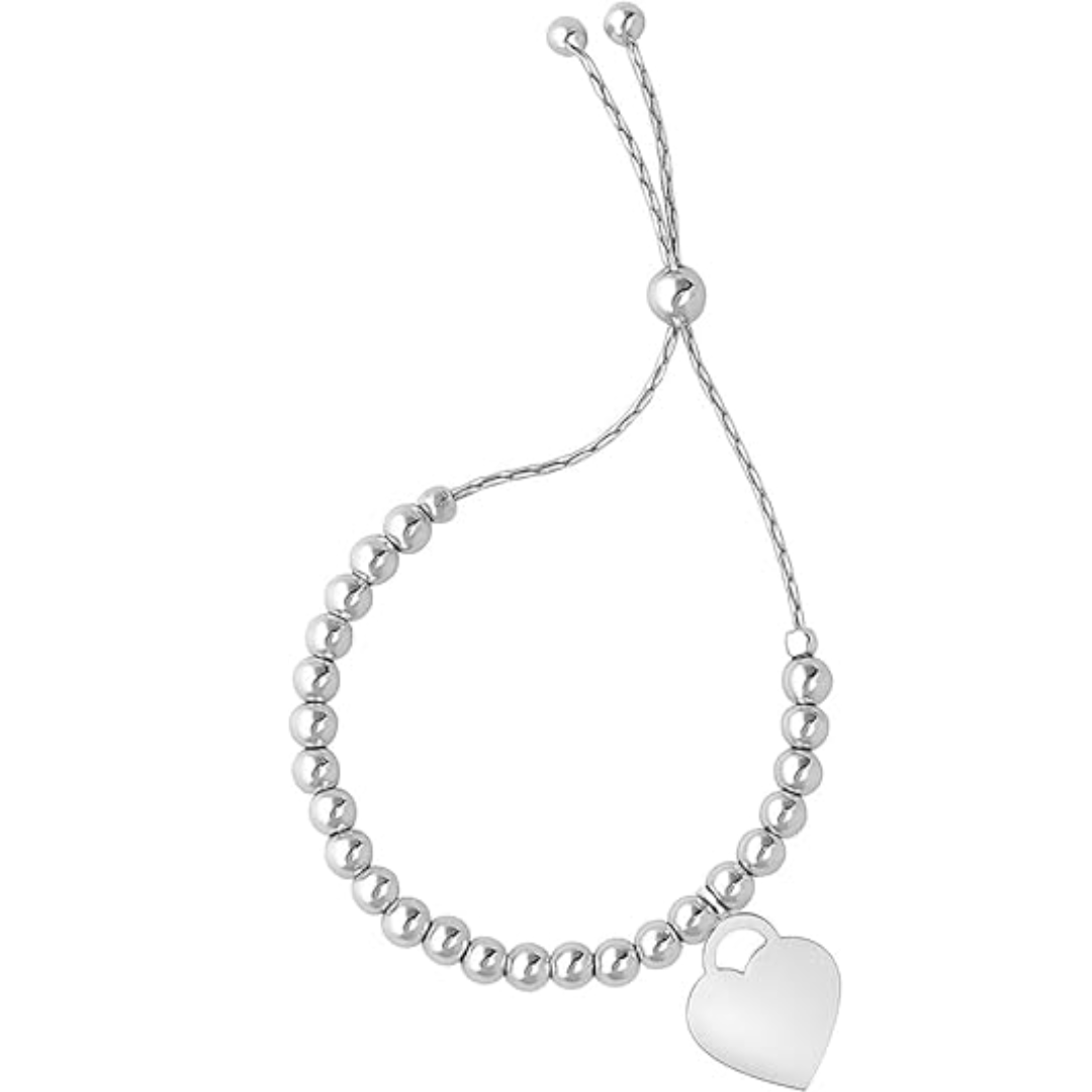 925 sterling silver adjustable bead bracelet with heart charm – shiny polished beaded design for women, perfect for wedding, anniversary, party & gift for her. 925 sterling silver adjustable bead bracelet with heart charm – shiny polished beaded design for women, perfect for wedding, anniversary, party & gift for her.