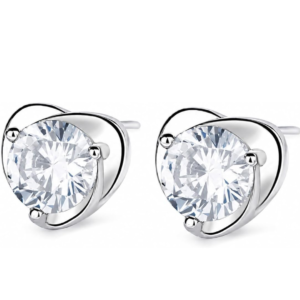 925 sterling silver crystal cz heart stud earrings for women – sparkling cubic zirconia heart earrings, elegant silver post stud jewelry gift for wife, mom