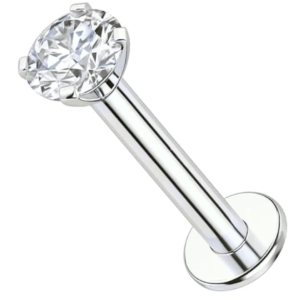 925 sterling silver round cubic zirconia threadless flat back stud earring, cz cartilage jewelry for helix, tragus, conch, flat and lobe piercings, hypoallergenic push fit stud for sensitive ears