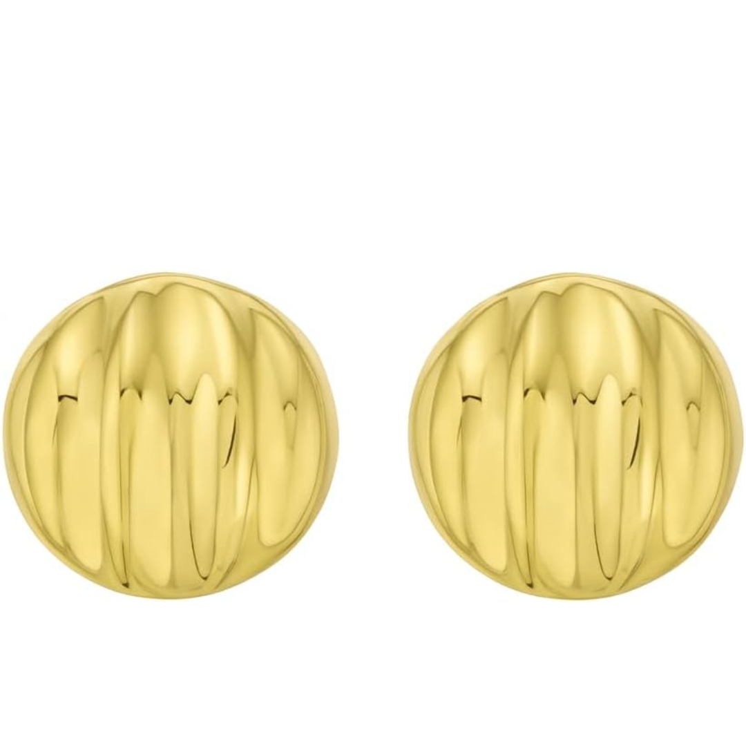 sterling silver yellow gold plated sculpted domed disc women stud earrings for wedding, engagement, anniversary, party, daily wear & christmas gift for her. sterling silver yellow gold plated sculpted domed disc women stud earrings for wedding, engagement, anniversary, party, daily wear & christmas gift for her.