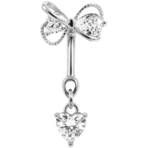316l stainless steel cz bow and heart bugadi stud, sterling silver plated cartilage earring, helix tragus daith rook conch piercing jewelry, hypoallergenic barbell stud gift