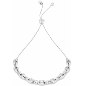 925 sterling silver rhodium plated puffed mariner bracelet – adjustable friendship chain bracelet | high polish hypoallergenic for women
