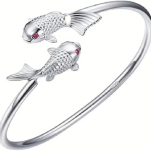 925 sterling silver goldfish charm wristband bracelet bangle cuff for women