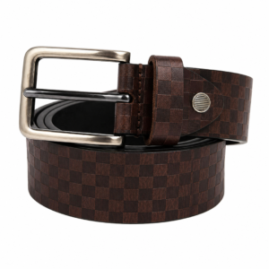 men’s brown checkered classic pin buckle casual formal belt.