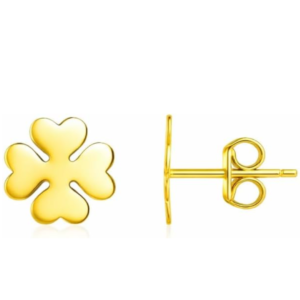 14k yellow gold four leaf clover stud earrings (10mm) for women – polished lucky clover gold studs | minimal everyday fine gold jewelry | gift for her