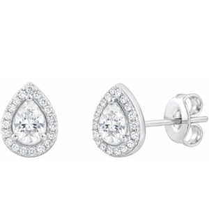 925 sterling silver rhodium plated pear cut halo stud earrings – sparkling cz teardrop studs, hypoallergenic lightweight fine jewelry for women