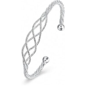 925 sterling silver twisted cable ball end cuff bangle bracelet for women