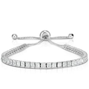925 sterling silver square cubic zirconia tennis bracelet for women, adjustable bolo bracelet, fine jewelry